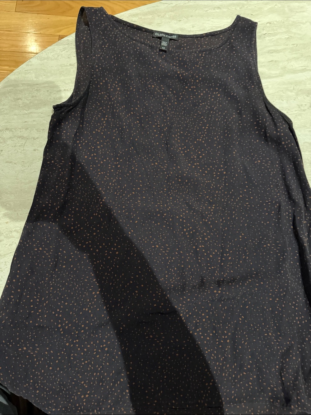 Eileen Fisher Black Scoop-Neck Tank with Brown Dot Pattern